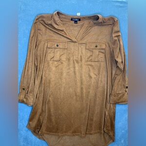 Roz & Ali Womens Brown Casual Button Down tunic Size Large